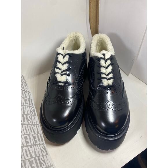Steve Madden Rudi Black Leather Faux Fur Lace Oxfords BRAND NEW Women's 9.5M - Picture 8 of 13